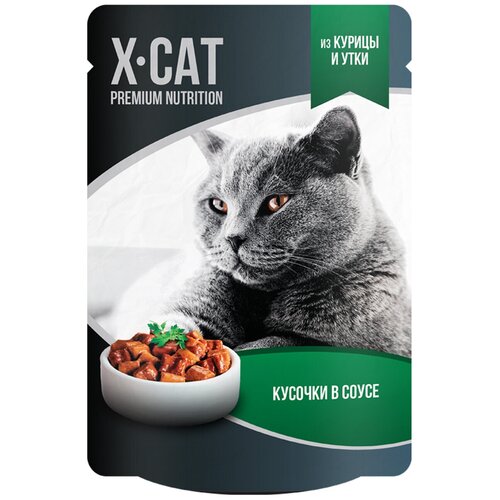 Влажный корм для кошек X-CAT с курицей и уткой 85 г (кусочки в соусе)