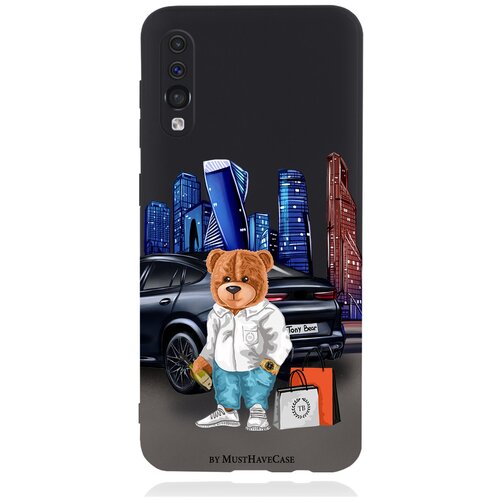 Черный силиконовый чехол для Samsung Galaxy A50 Tony Moscow city/ Тони Москва Сити для Самсунг Галакси А50