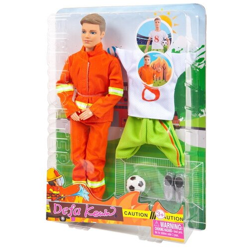 Кукла Defa Kevin Пожарный с комплектом сменной одеждой (форма футболиста) и игровыми предметами, 2 в