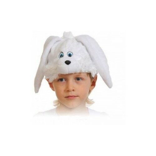 Маска - шапка Зайчик белый плюш размер 52 - 54 см, КарнавалоFF карнавальная маска зайка фуксия матовая в наборе1шт