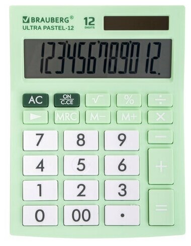 Калькулятор настольный BRAUBERG ULTRA PASTEL-12-LG (192×143 мм), 12 разрядов, двойное питание, мятный