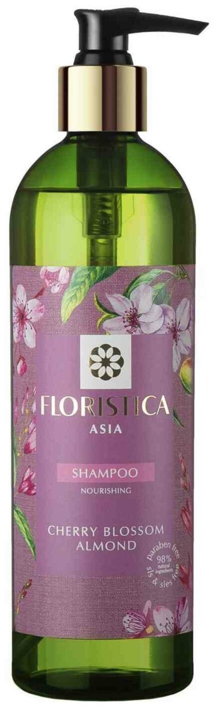 Floristica Asia Шампунь для всех типов волос питание и восстановление вишневый цвет, миндаль, 345 мл