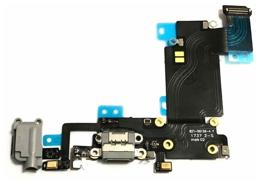 Нижний шлейф для iPhone 6S Plus с разъемами зарядки, наушников и микрофоном Серый