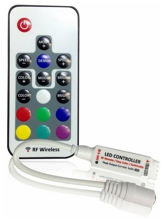 LED мини контроллер радио (RF) 72 W/144 W 17 кнопок 12 V/24 V