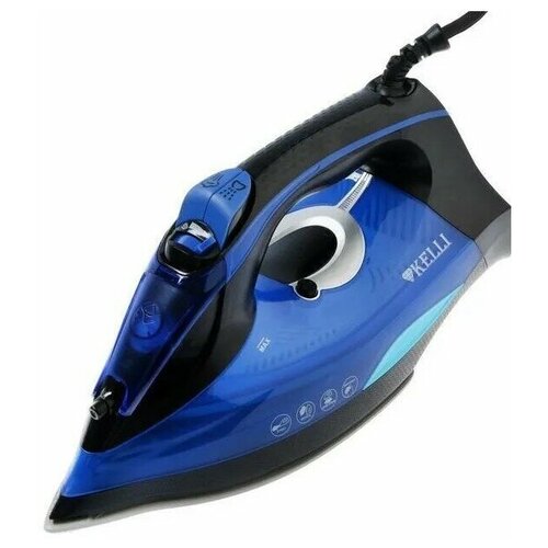 Утюг KELLI KL-1644 2600 Вт керамическая подошва 420 мл паровой удар сине-чёрный 216000₽