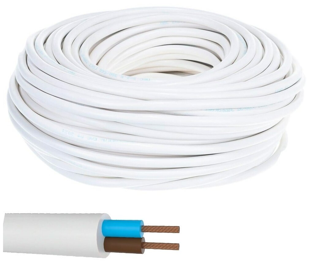Силовой кабель ПВС 2х0,75 ГОСТ, Еврокабель, (круглый, белый), 1 метр - фотография № 2