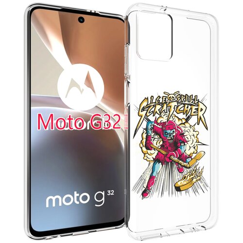 Чехол MyPads нарисованный скелет хоккеист для Motorola Moto G32 задняя-панель-накладка-бампер