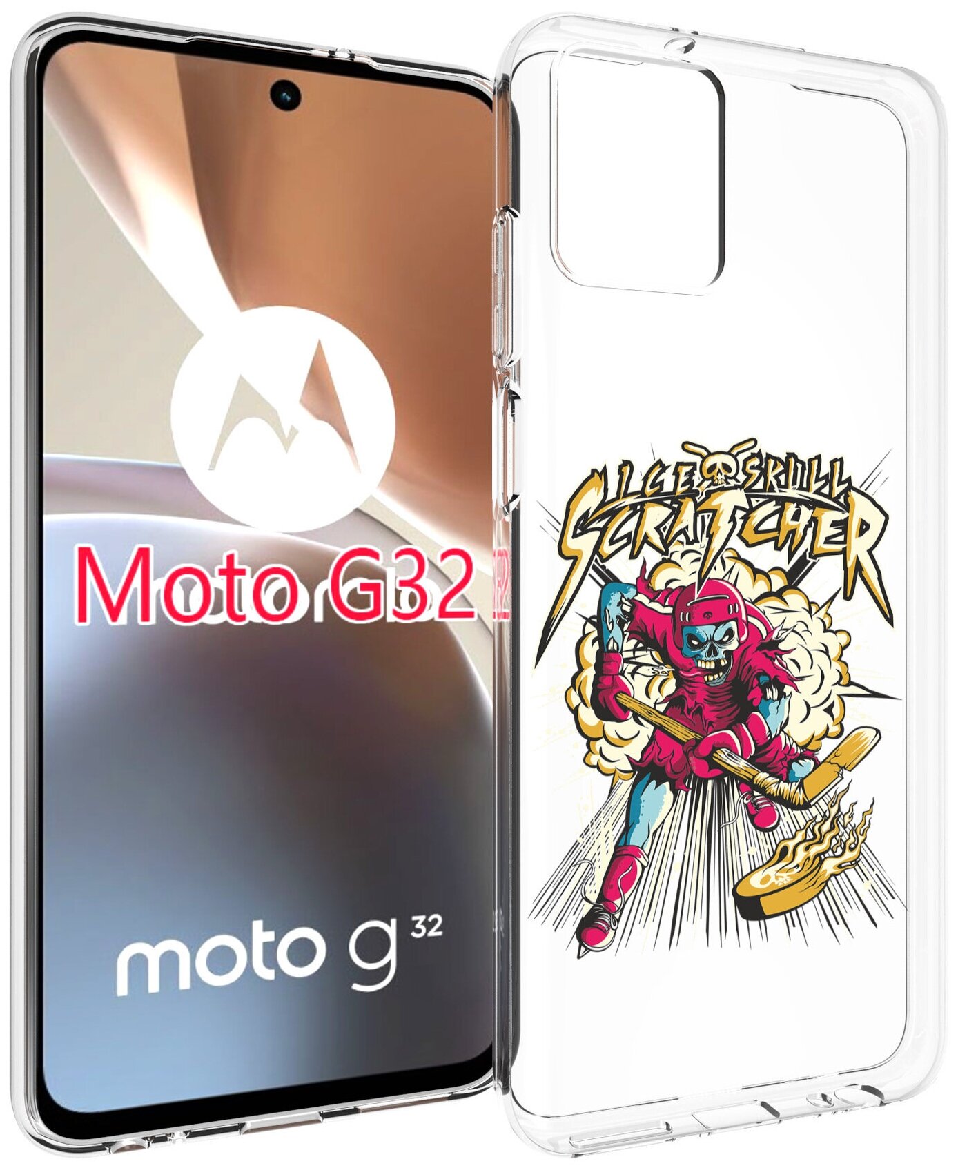Чехол MyPads нарисованный скелет хоккеист для Motorola Moto G32 задняя-панель-накладка-бампер