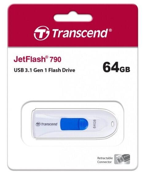 USB флешка Transcend 64Gb JetFlash 790W white USB 3.1 Gen 1 (90/28 Mb/s)