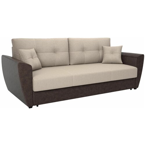 Диван - кровать фортуна NEW (КОЖ. ЗАМ) ВАР.1 83/226/92 жаккард тесла крем / КОЖ.ЗАМ.: коричневый КИТ