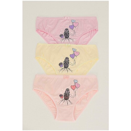 фото Комплект трусов для девочек berrak 3 шт размер 104/110 розовый, желтый, пудровый