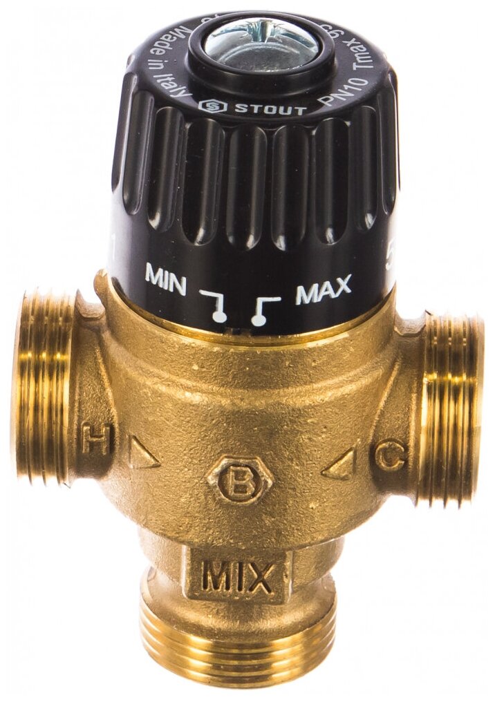 SVM-0125-186520 STOUT Термостатический смесительный клапан для систем отопления и ГВС 3/4" НР 30-65°С KV 1,8 - фотография № 1