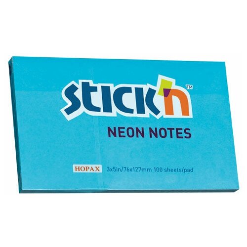 Набор из 12 штук Блок самоклеящийся бумажный Stick`n 21213 76x127мм 100 листов 70г/м2 неон голубой