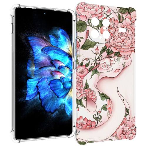 Чехол MyPads змея-в-розовых-цветах женский для Vivo X Note 5G задняя-панель-накладка-бампер