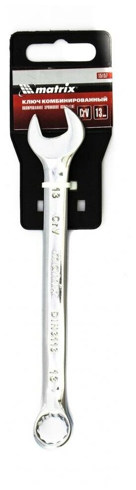 Ключ комбинированный, 13 мм, CrV, полированный хром Matrix - фотография № 9
