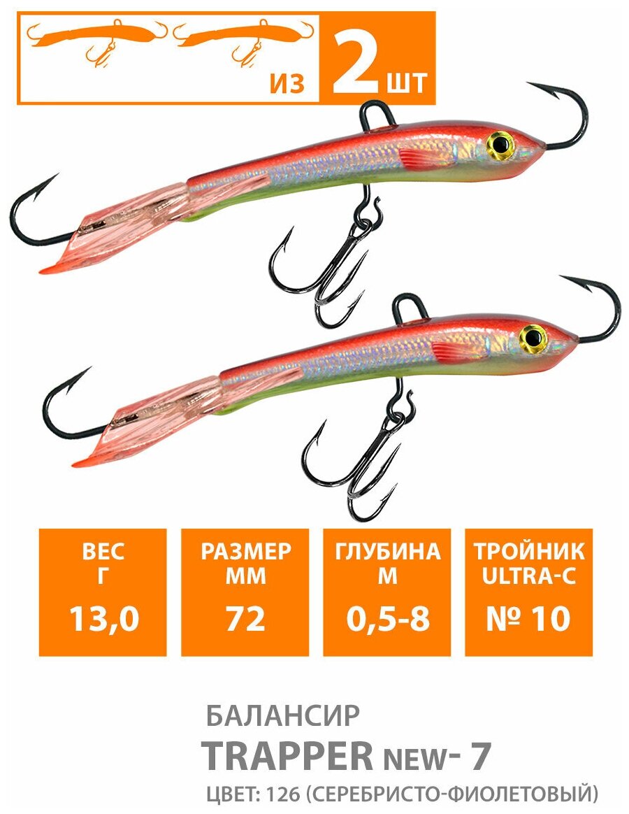 Балансир для зимней рыбалки AQUA Trapper-7 72mm 13g цвет 126 2шт