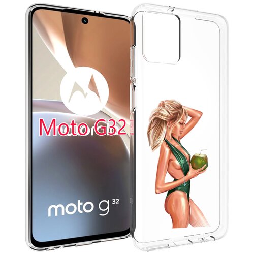 чехол mypads девушка в купальнике с маской кошки женский для motorola moto g32 задняя панель накладка бампер Чехол MyPads девушка-с-кокосом-в-зеленом-купальнике женский для Motorola Moto G32 задняя-панель-накладка-бампер