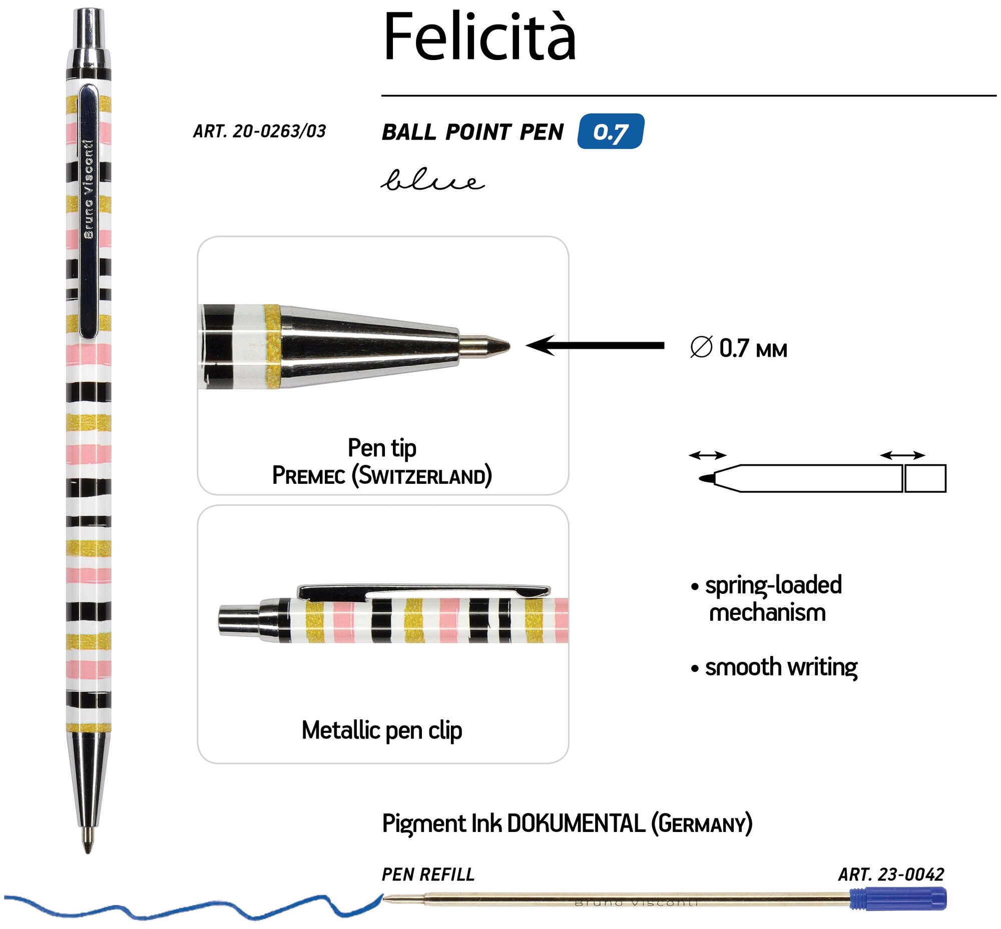 Ручка шариковая автоматическая "Felicita. Полоска" (0,7 мм, синяя) (20-0263/03) Bruno Visconti - фото №6