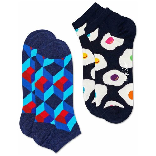 Носки Happy Socks, 2 пары, 2 уп., размер 36-40, синий, черный, мультиколор women silk sock boat sock transparent breathable thin invisible net sock fashion summer japanese low tube sock for student