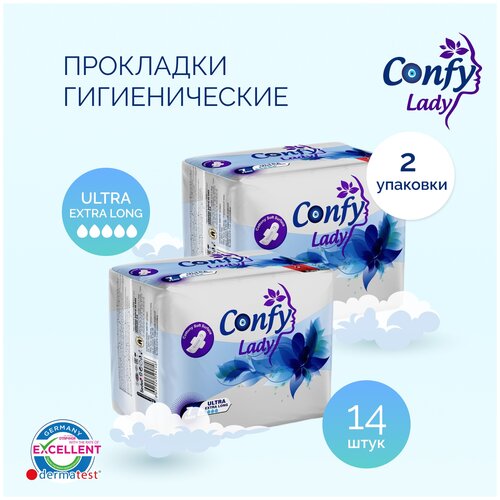 Confy Lady прокладки Confy Lady прокладки женские гигиенические ежедневные Ultra ExtraLong, 5 капель, 7 шт., 2 уп.