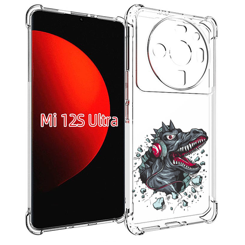 Чехол MyPads Нарисованный динозавр в наушниках для Xiaomi 12S Ultra задняя-панель-накладка-бампер
