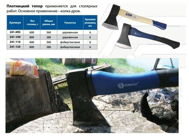 Топор плотницкий Кобальт 600гр, фиберглассовая ручка - фотография № 7