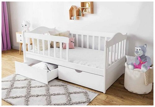 Кровать детская МИЛЕНА-2 массив 80х160 белая, ортопедическое дно, ящики для хранения (без матраса)