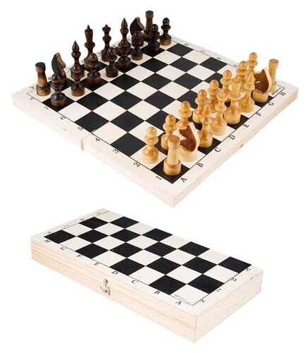 Шахматы деревянные обиходные (лак) с доской 02-18