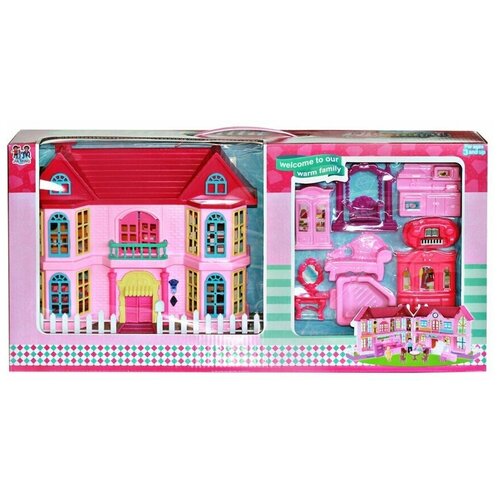 Кукольный домик на батарейках, в комплекте мебель, свет, звук , цвет розовый, в/к 51*9*25 см