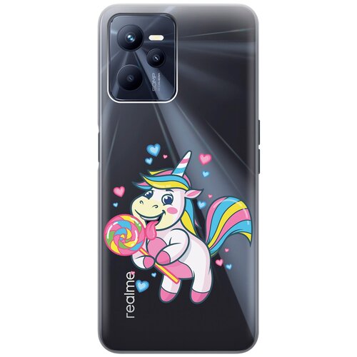 Силиконовый чехол с принтом Unicorn and candy для Realme C35 / Рилми С35 матовый чехол unicorn для realme c35 рилми с35 с 3d эффектом розовый