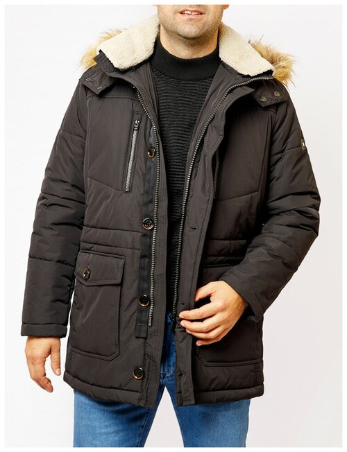 парка Pierre Cardin, мужская, демисезон/зима, силуэт прямой, внутренний карман, капюшон, карманы, размер 48, черный
