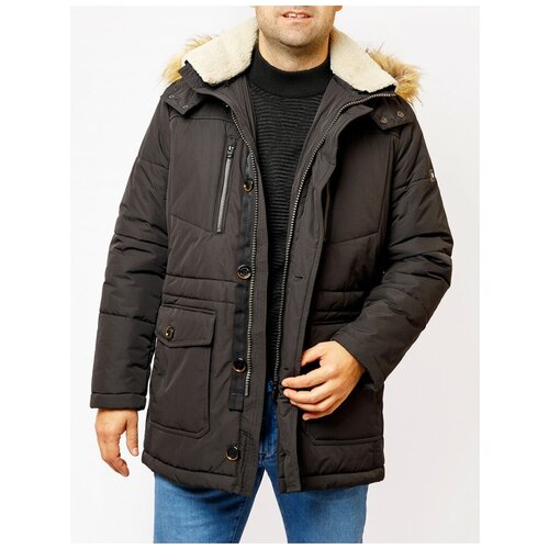 Парка Pierre Cardin, демисезон/зима, силуэт прямой, внутренний карман, капюшон, карманы, размер 52, черный