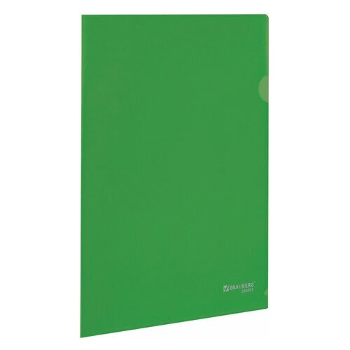 Папка-уголок жесткая непрозрачная BRAUBERG зеленая 0 15 мм, 60 шт