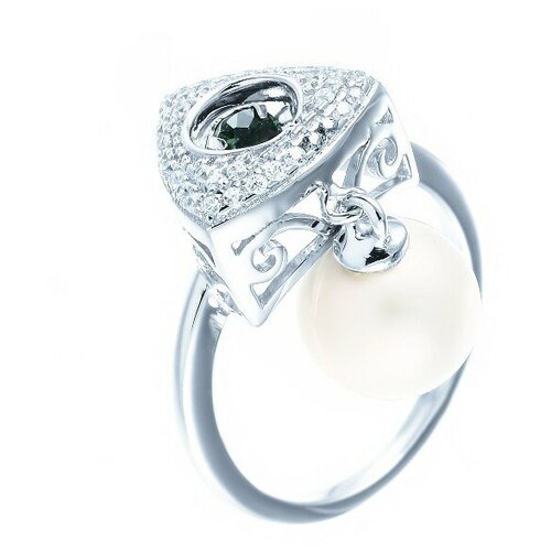 Кольцо JV, серебро, 925 проба, жемчуг, фианит, размер 18 кольца джей ви серебряное кольцо с жемчугом цирконием
