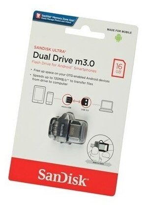 Флешка SanDisk Ultra Dual Drive m3.0 16 ГБ, 1 шт., серый - фотография № 6