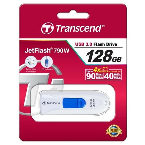 Флеш Диск Transcend 128Gb Jetflash 790 TS128GJF790W USB3.0 белый флеш память transcend jetflash 790 128gb usb 3 1 g1 б син ts128gjf790w 1 шт
