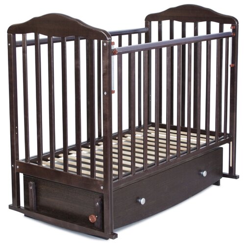 Кроватка детская оптипром-а Березка для новорожденных, с маятником и ящиком для белья, 2 уровня, массив березы, венге
