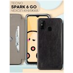 Чехол -книжка из экокожи на Tecno Spark 6 Go (Техно Спарк 6 Го, Текно Спарк 6 Гоу) с функцией подставки и отделением для пластиковых карт, черный - изображение