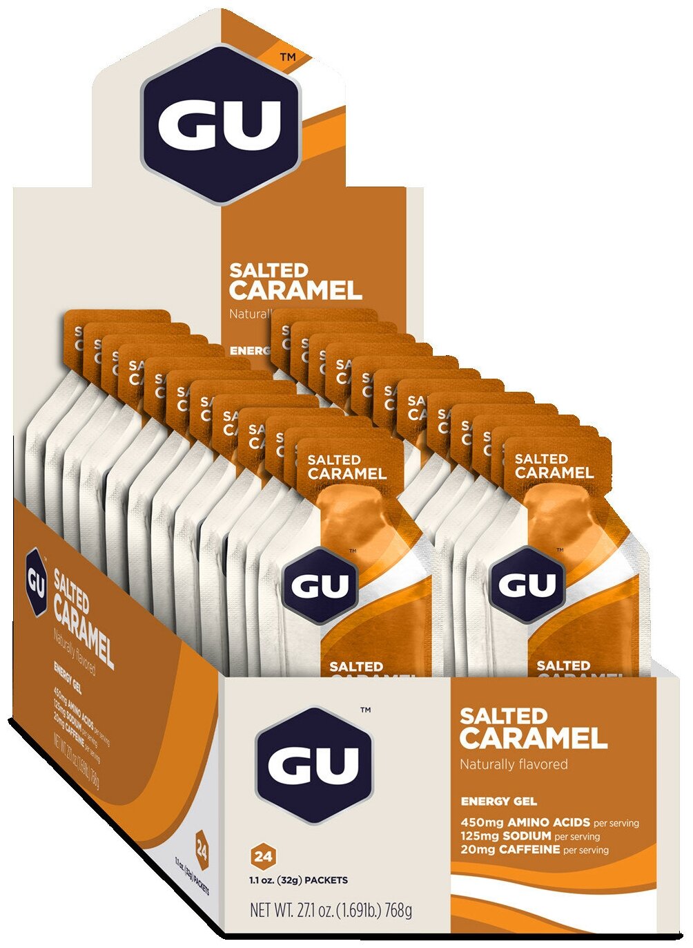 Гель питьевой GU ENERGY GU ORIGINAL ENERGY GEL 20mg caffeine 24 стика x 32 г, Соленая карамель