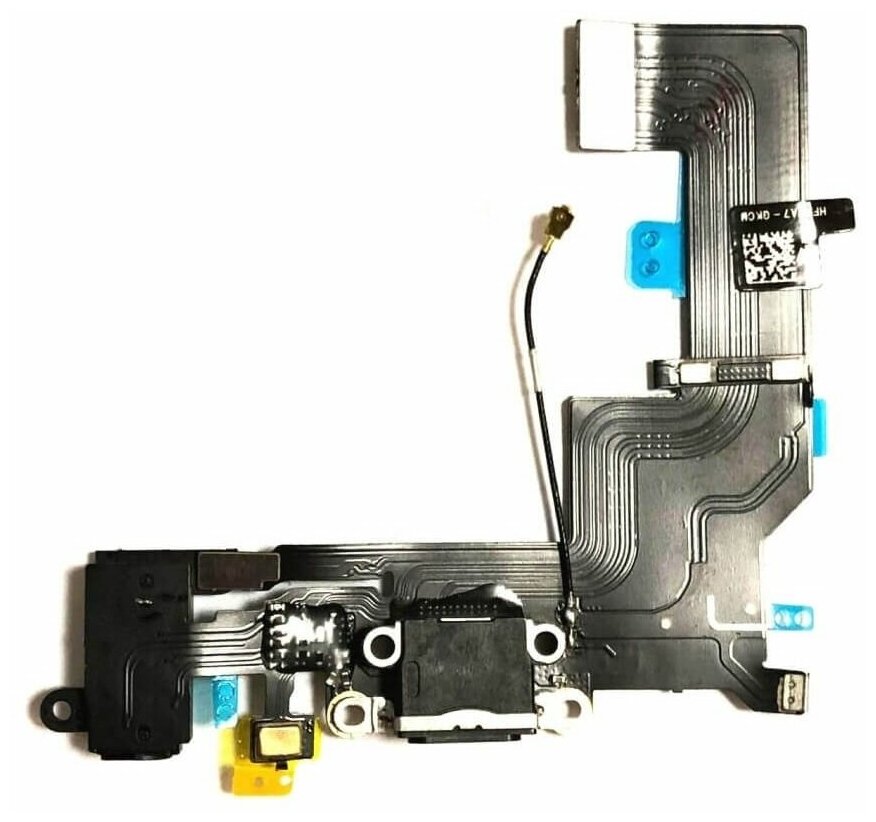 Нижний шлейф для iPhone SE с разъемами зарядки, наушников и микрофоном Черный