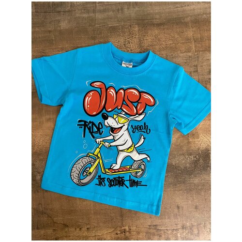 Футболки для мальчиков синяя с принтом, короткий рукав, от 1 до 4 лет размер 86
