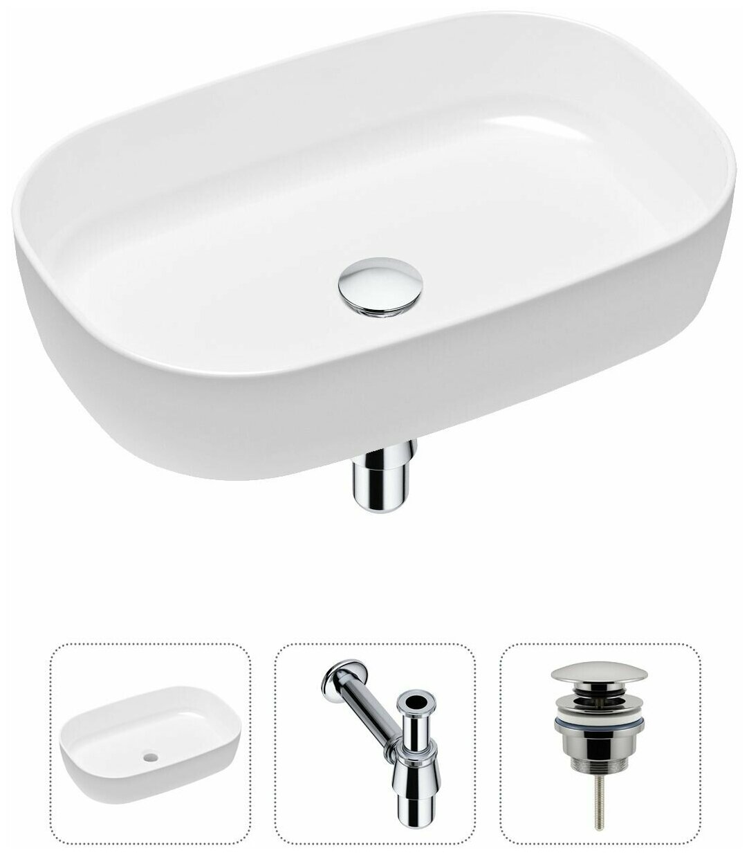 Комплект 3 в 1 Lavinia Boho Bathroom Sink 21520058: накладная фарфоровая раковина 54 см, металлическ - фото №1