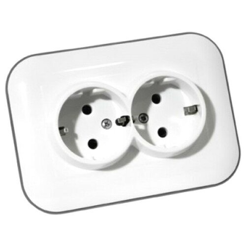 Розетка 2 поста OVIVO Loft с заземлением белый/черный
