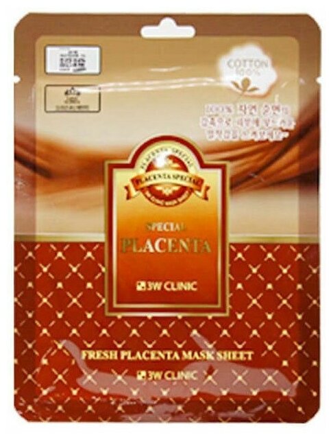 3W Clinic Fresh Placenta Mask Sheet 23 мл Тканевая маска для лица с экстрактом