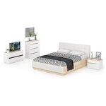 Новый набор мебели для спальни Муссон № 18 цвет белый/чёрный/дуб эндгрейн элегантный/кожзам белый, спальное место 1600х2000 мм без матраса - изображение