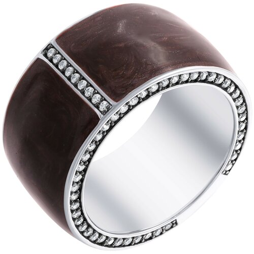 Кольцо JV, серебро, 925 проба, эмаль, фианит, размер 17 серебряное кольцо с кубическим цирконием эмалью
