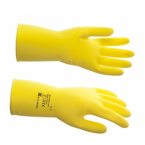 перчатки латексные кщс прочные хлопковое напыление размер 7 5 8 m средний желтые hq profiline 73584 608750 Перчатки защитные HQ Profiline, желтый, многоразовые, размер S