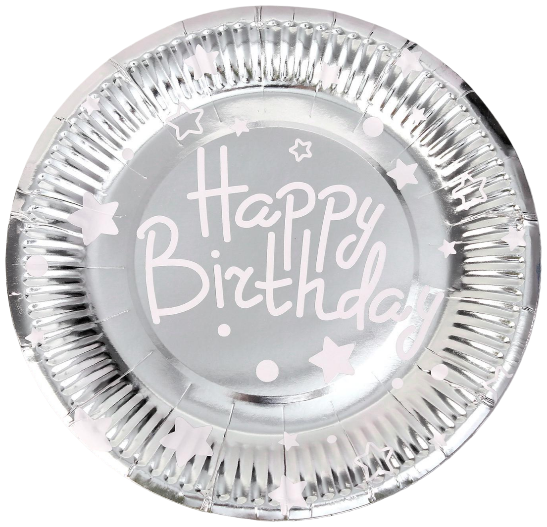 Тарелки бумажные «С днём рождения», в наборе 6 штук, цвет серебро - фотография № 1
