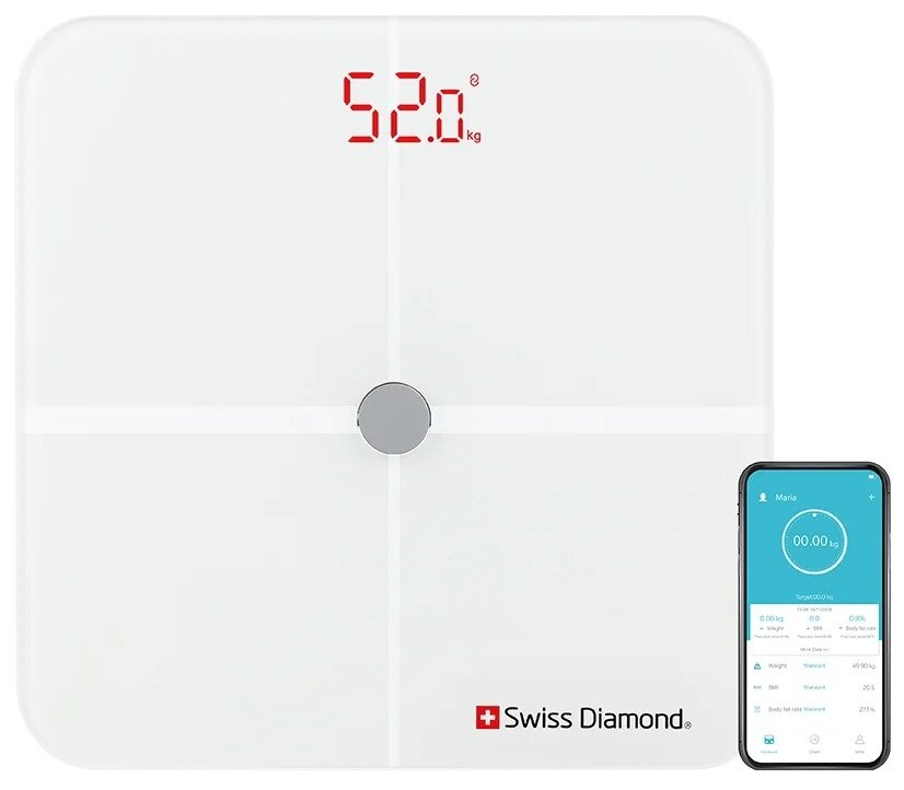 Напольные весы Swiss Diamond SD-SC 002 W / весы напольные электронные / умные весы / диагностические весы, белый