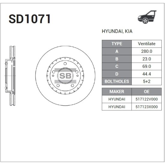 Диск тормозной передний Sangsin Brake для Hyundai Elantra NEW 2011->, 1 шт